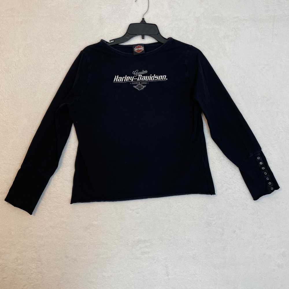 Harley Davidson Womens Long Sleeve Shirt Genuine Since 1903 Black Button Cuff